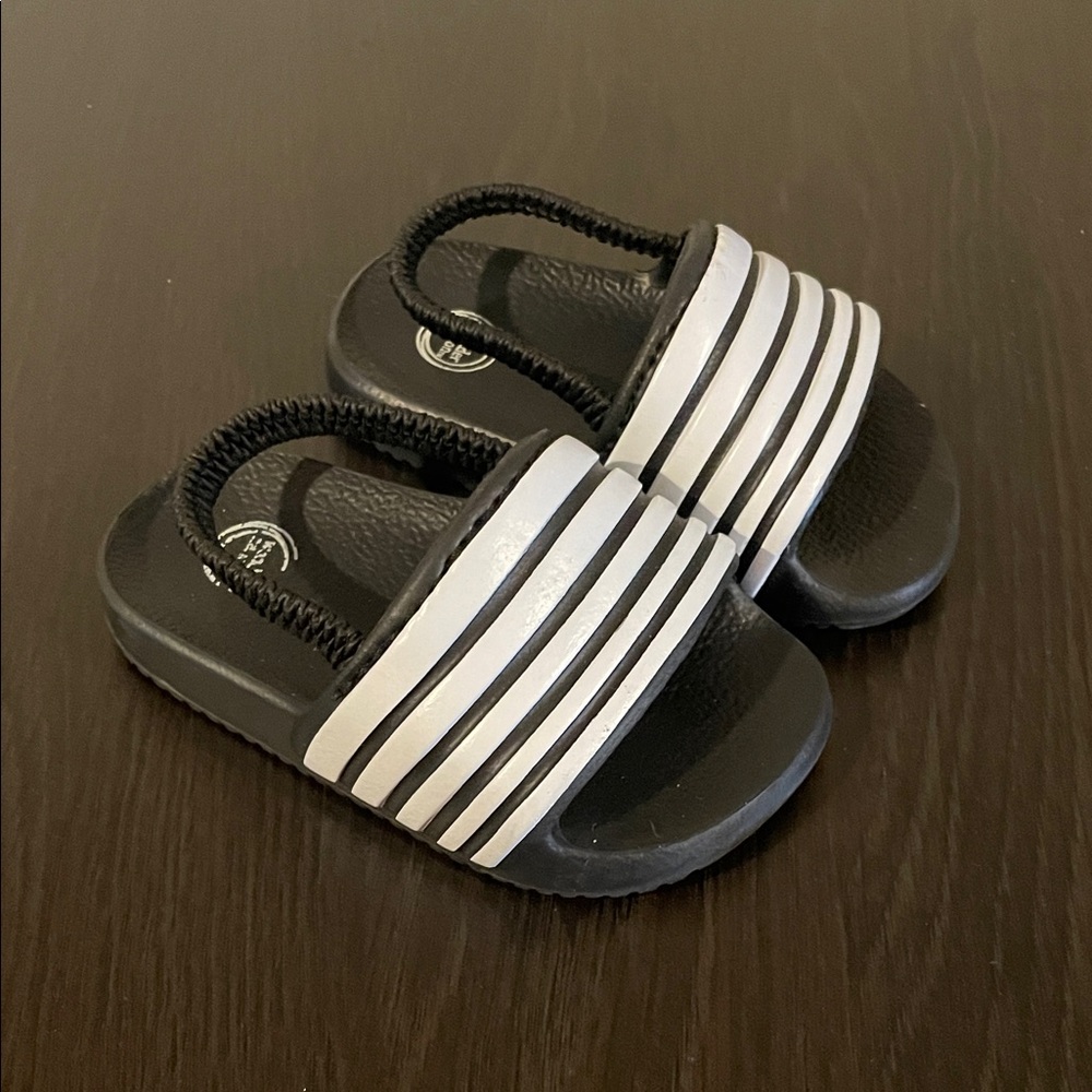 Toddler Size 4 Adidas lookalike Black and White Slide Sandals